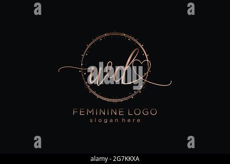 WD handwriting logo with circle template vector logo of initial wedding, fashion, floral and botanical with creative template. Stock Vector