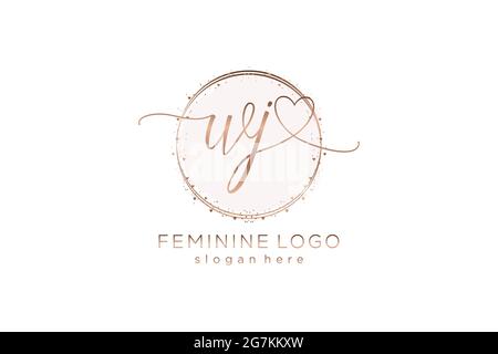 WJ handwriting logo with circle template vector logo of initial wedding, fashion, floral and botanical with creative template. Stock Vector