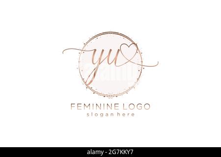 YU handwriting logo with circle template vector logo of initial wedding, fashion, floral and botanical with creative template. Stock Vector