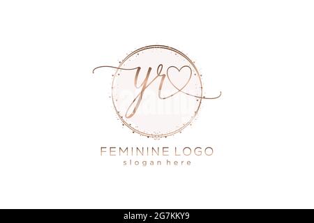 YR handwriting logo with circle template vector logo of initial wedding, fashion, floral and botanical with creative template. Stock Vector