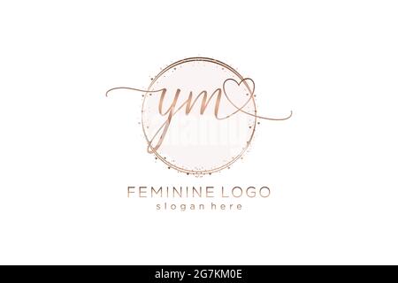 YM handwriting logo with circle template vector logo of initial wedding, fashion, floral and botanical with creative template. Stock Vector