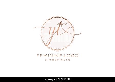 YT handwriting logo with circle template vector logo of initial wedding, fashion, floral and botanical with creative template. Stock Vector