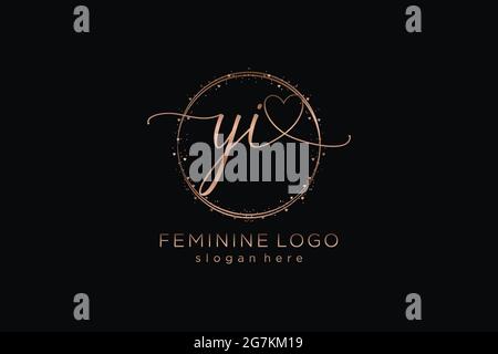 YI handwriting logo with circle template vector logo of initial wedding, fashion, floral and botanical with creative template. Stock Vector