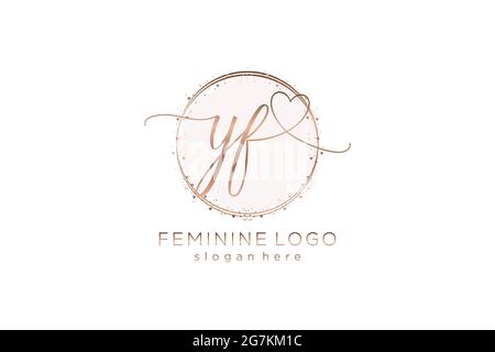 YF handwriting logo with circle template vector logo of initial wedding, fashion, floral and botanical with creative template. Stock Vector
