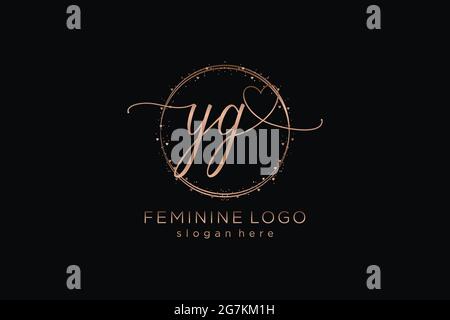 YG handwriting logo with circle template vector logo of initial wedding, fashion, floral and botanical with creative template. Stock Vector