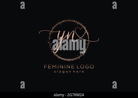 YN handwriting logo with circle template vector logo of initial wedding, fashion, floral and botanical with creative template. Stock Vector