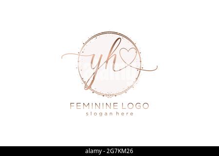 YH handwriting logo with circle template vector logo of initial wedding, fashion, floral and botanical with creative template. Stock Vector