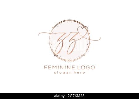 ZZ handwriting logo with circle template vector logo of initial wedding, fashion, floral and botanical with creative template. Stock Vector