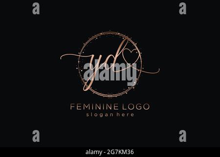 YD handwriting logo with circle template vector logo of initial wedding, fashion, floral and botanical with creative template. Stock Vector