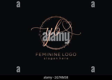 YB handwriting logo with circle template vector logo of initial wedding, fashion, floral and botanical with creative template. Stock Vector