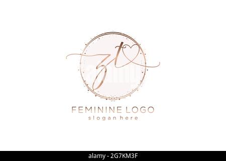 ZT handwriting logo with circle template vector logo of initial wedding, fashion, floral and botanical with creative template. Stock Vector