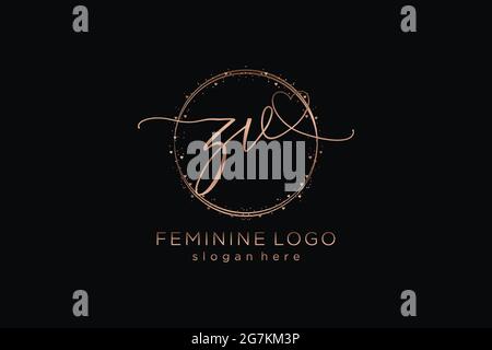 ZV handwriting logo with circle template vector logo of initial wedding, fashion, floral and botanical with creative template. Stock Vector
