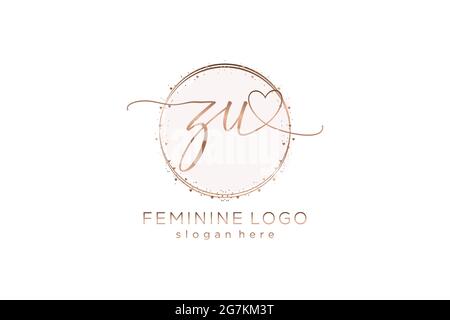 ZU handwriting logo with circle template vector logo of initial wedding, fashion, floral and botanical with creative template. Stock Vector