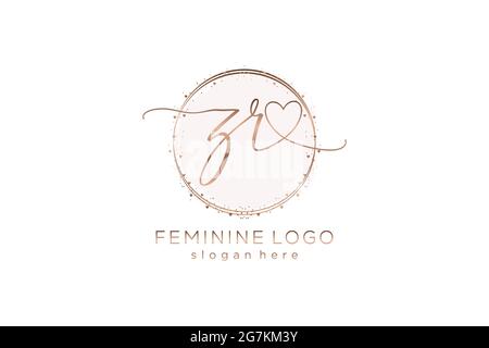 ZR handwriting logo with circle template vector logo of initial wedding, fashion, floral and botanical with creative template. Stock Vector