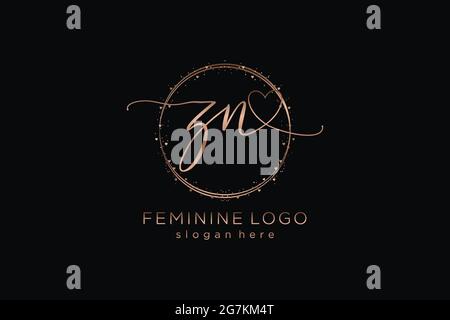 ZN handwriting logo with circle template vector logo of initial wedding, fashion, floral and botanical with creative template. Stock Vector