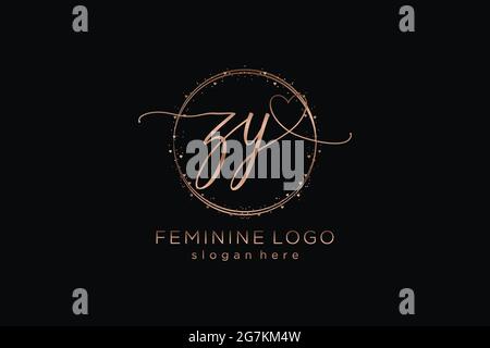 ZY handwriting logo with circle template vector logo of initial wedding, fashion, floral and botanical with creative template. Stock Vector
