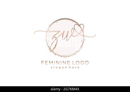 ZW handwriting logo with circle template vector logo of initial wedding, fashion, floral and botanical with creative template. Stock Vector