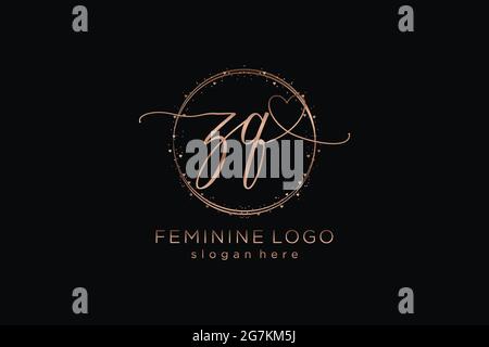 ZQ handwriting logo with circle template vector logo of initial wedding, fashion, floral and botanical with creative template. Stock Vector
