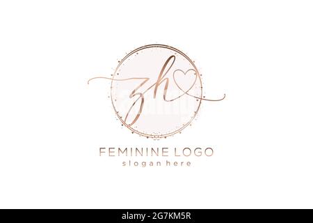 ZH handwriting logo with circle template vector logo of initial wedding, fashion, floral and botanical with creative template. Stock Vector