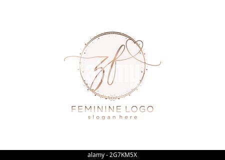 ZF handwriting logo with circle template vector logo of initial wedding, fashion, floral and botanical with creative template. Stock Vector