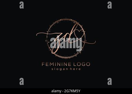 ZD handwriting logo with circle template vector logo of initial wedding, fashion, floral and botanical with creative template. Stock Vector