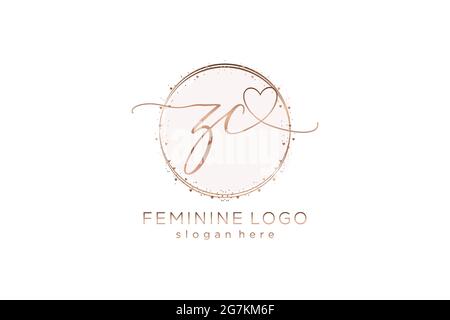 ZC handwriting logo with circle template vector logo of initial wedding, fashion, floral and botanical with creative template. Stock Vector