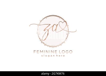ZA handwriting logo with circle template vector logo of initial wedding, fashion, floral and botanical with creative template. Stock Vector