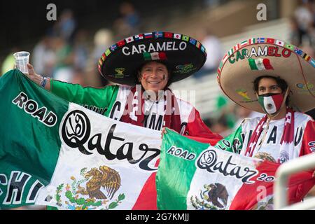 Dallas, Texas, USA. 14th July, 2021. Mexico fans showing their spirit. Credit: Hoss McBain/ZUMA Wire/Alamy Live News Stock Photo