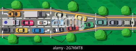 Road Highways with Many Different Vehicles Stock Vector