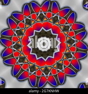 3D render of plastic colorfull background tile with imprinted kaleidoscope ornament Stock Photo