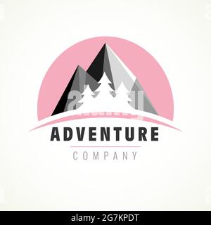 Adventure logo concept with forest pine tree on mountain for camp or travel. Vintage of wilderness and nature exploration with facet textures. Isolate Stock Vector