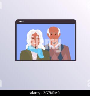 senior couple in web browser window virtual meeting video call chat online conference communication concept Stock Vector