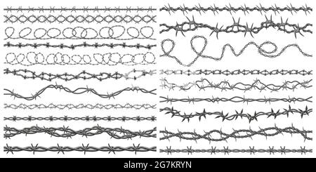 Twisted barbed wire silhouettes set in rounded and square shapes ...