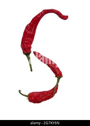 Letter S of the alphabet made with red pepper, isolated on a white background Stock Photo