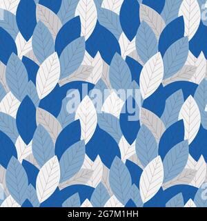 Autumn blue leaves seamless pattern , laurel, simple. For background backdrop cover wrapper packaging. Vector illustration Stock Vector