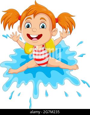 A water splash with fun girl on white background illustration Stock ...