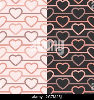 Geometric horizontal seamless pattern, heart shapes, line grid. Artistic ornament in pastel pink beige color pallette. White, black easy editable Stock Vector