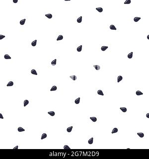 Black sesame seeds seamless pattern. Watermelon seeds. Scattered sesame seeds. Vector illustration on white background Stock Vector