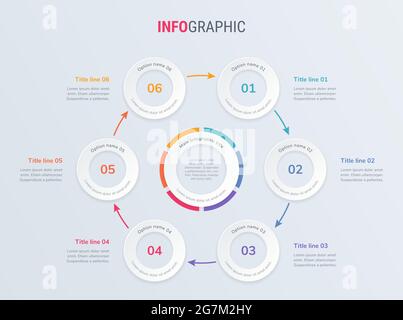 Timeline infographic design vector. 6 steps, rounded workflow layout. Vector infographic timeline template. Stock Vector