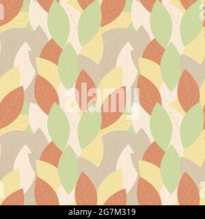 Autumn leaves seamless pattern , laurel, pastel color. For background backdrop cover wrapper packaging. Vector illustration Stock Vector