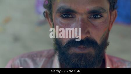 Portrait of a young bearded Indian male looking at the camera Stock Photo