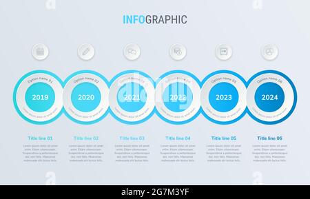 Abstract business circle infographic template with 6 steps. Blue diagram, timeline and schedule isolated on light background. Stock Vector