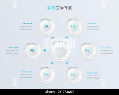 Abstract business circle infographic template with 6 steps. Blue diagram, timeline and schedule isolated on light background. Stock Vector
