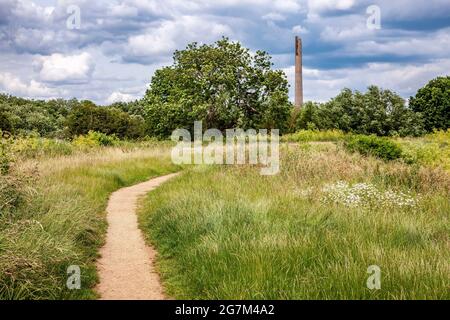 Sixfields Reservoir on a cloudy afternoon looking towards the national lift tower. Stock Photo