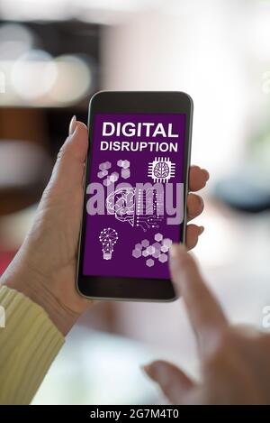 Smartphone screen displaying a digital disruption concept Stock Photo