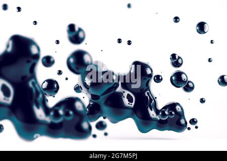 Abstract black liquid drops background.3d illustration.Ink or fluid shapes.Science physics and chemistry. Stock Photo