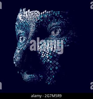 The head of cyborg over black background. 3d illustration.Technology and science abstract background. Stock Photo