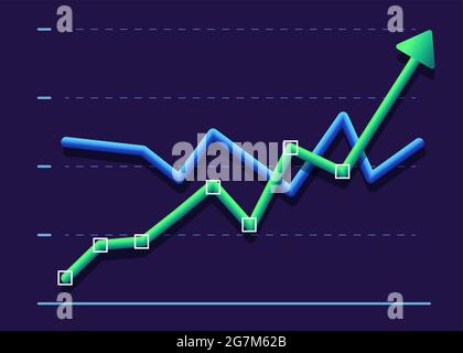 Abstract financial chart with two line moving up. Modern design Green and blue Stock Vector