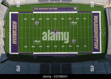 An aerial view of the Husky Ballpark on the campus of the