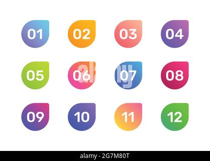 Colorful bullet point collection with number from 1 to 12 vector icon set. Stock Vector
